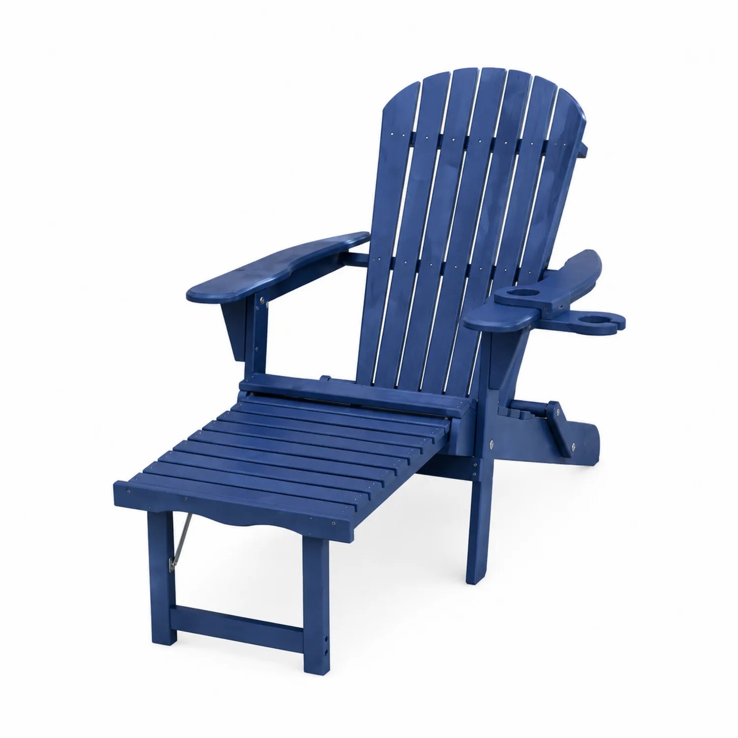 Sedia Adirondack in Legno Blu con Poggiapiedi e Portabicchieri