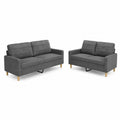 Set Divano 3 Posti e 2 Posti in Tessuto Grigio con Gambe in Legno