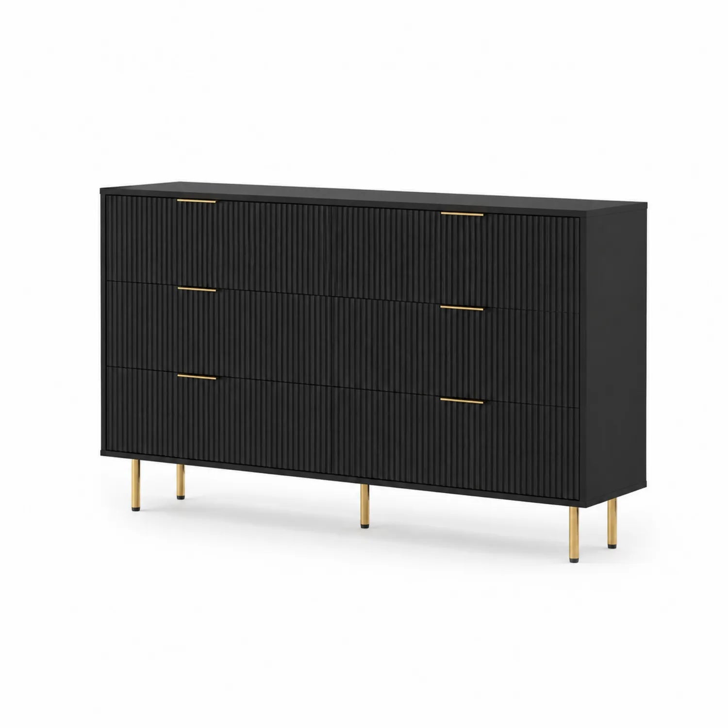 Cassettiera a tre cassetti in legno nero con gambe in metallo