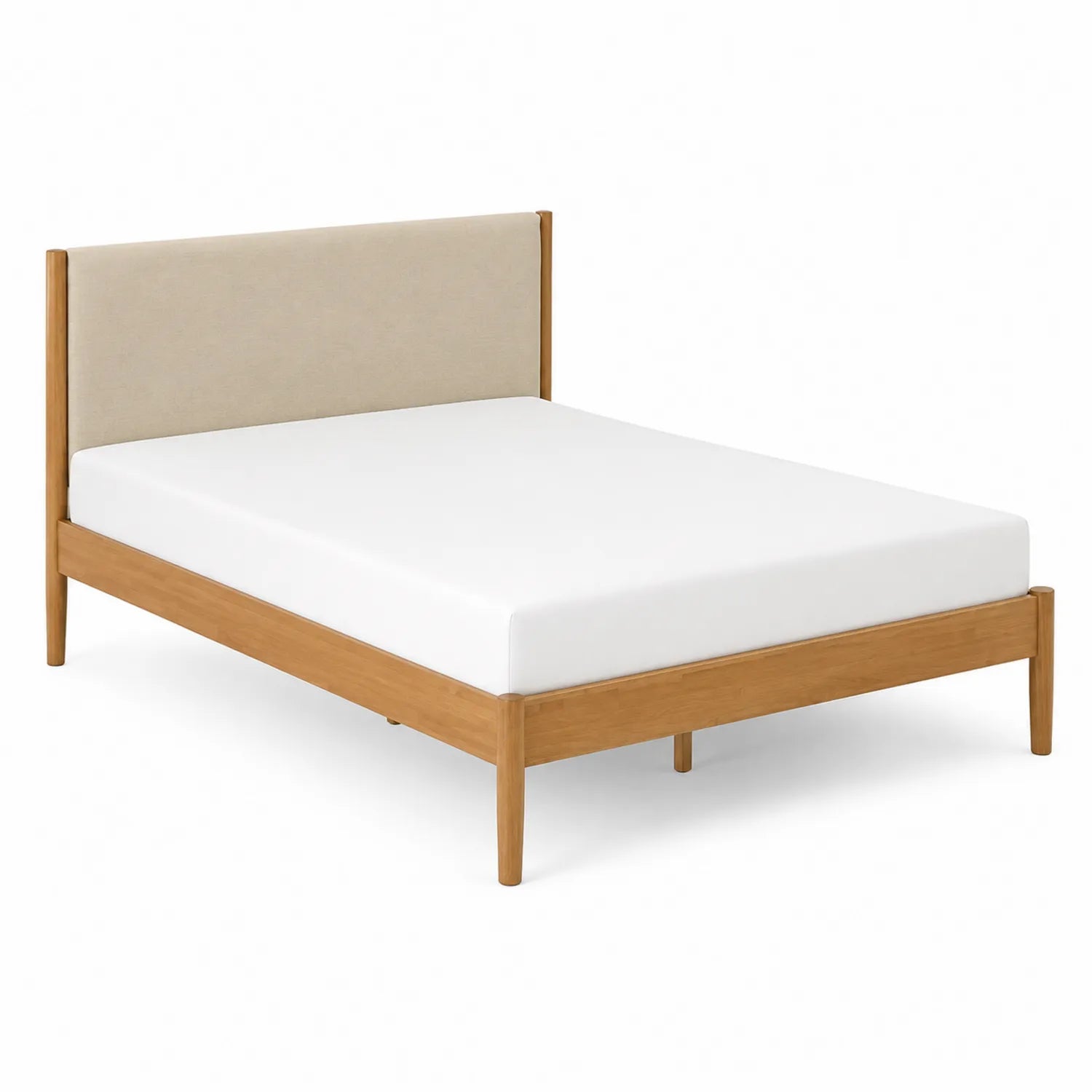 Letto matrimoniale 200x160 cm in legno e tessuto beige