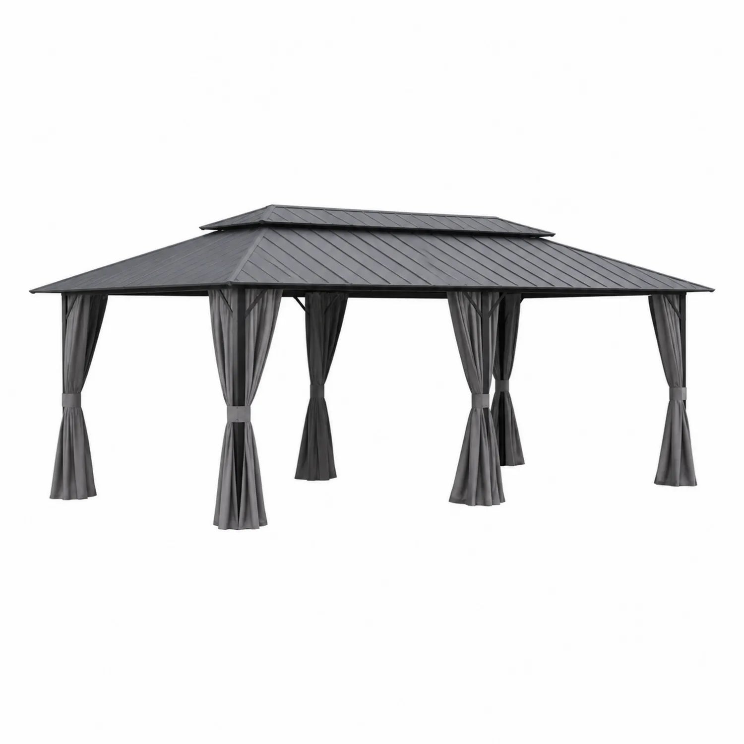 Gazebo da Giardino in Alluminio con Tetto a Due Livelli e Tende in Poliestere