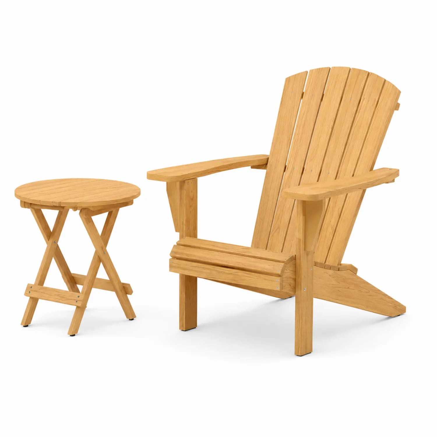 Set Sedia Adirondack e Tavolino in Legno Massello, Colore Naturale