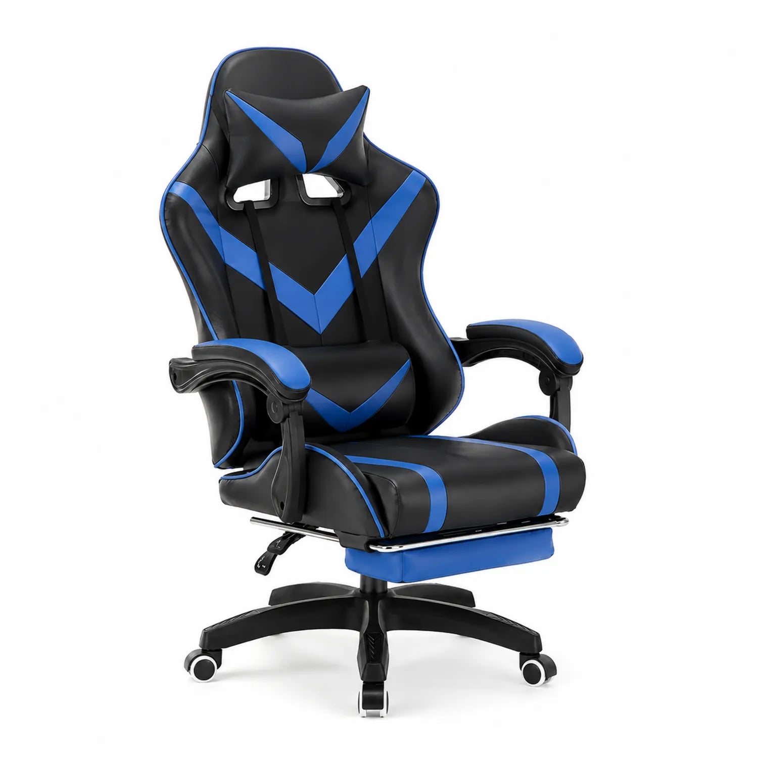 Sedia da gaming ergonomica in pelle PU Nero/Blu con poggiapiedi