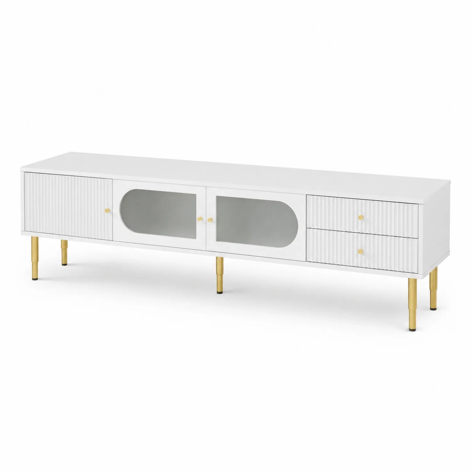Mobile TV in legno MDF bianco e metallo dorato