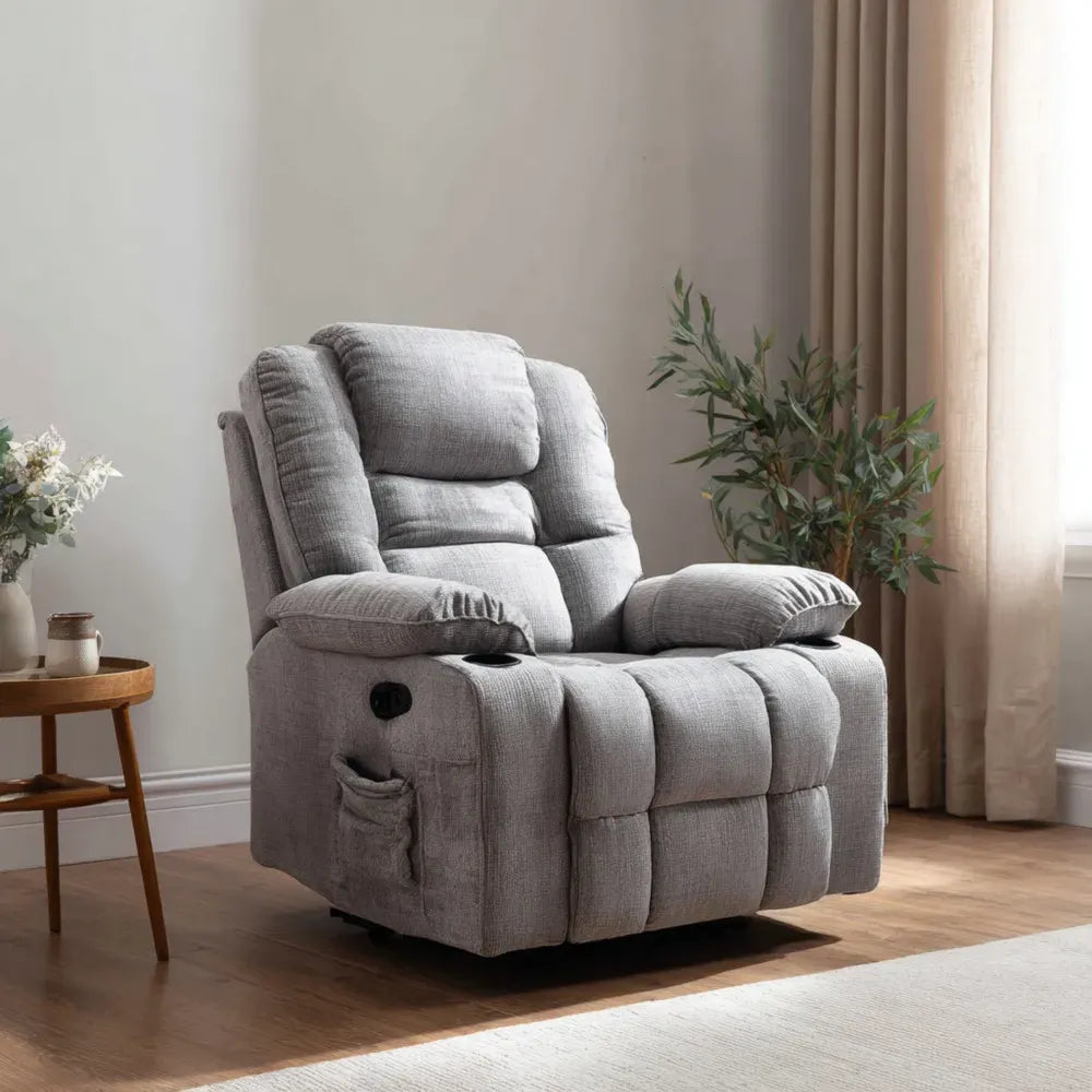 Recliner Sofa Fabric Upholstery Manual Reclining Chair 80x90x100 cm - Light Gray - Modern Design