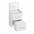 Toeletta con Specchio LED e Sgabello in MDF e Vetro Bianco