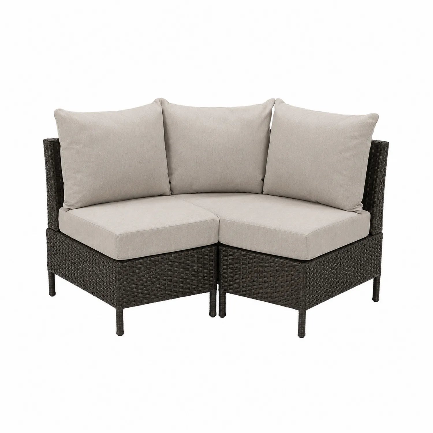 Divano Angolare in Rattan con Cuscini Beige
