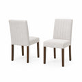 Set di 2 Sedie da Pranzo in Tessuto Crema con Gambe in Legno Massello