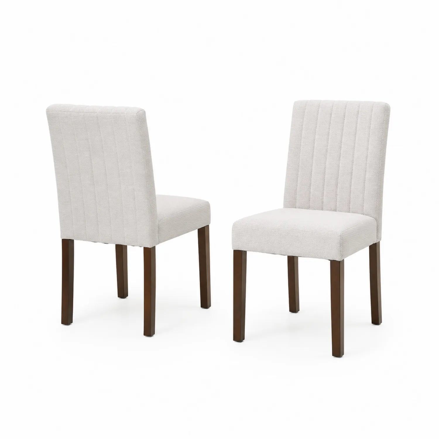 Set di 2 Sedie da Pranzo in Tessuto Crema con Gambe in Legno Massello