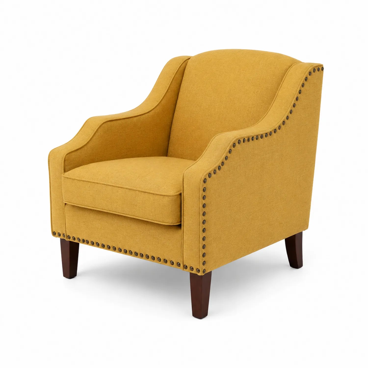 Poltrona in tessuto poliestere giallo con gambe in legno