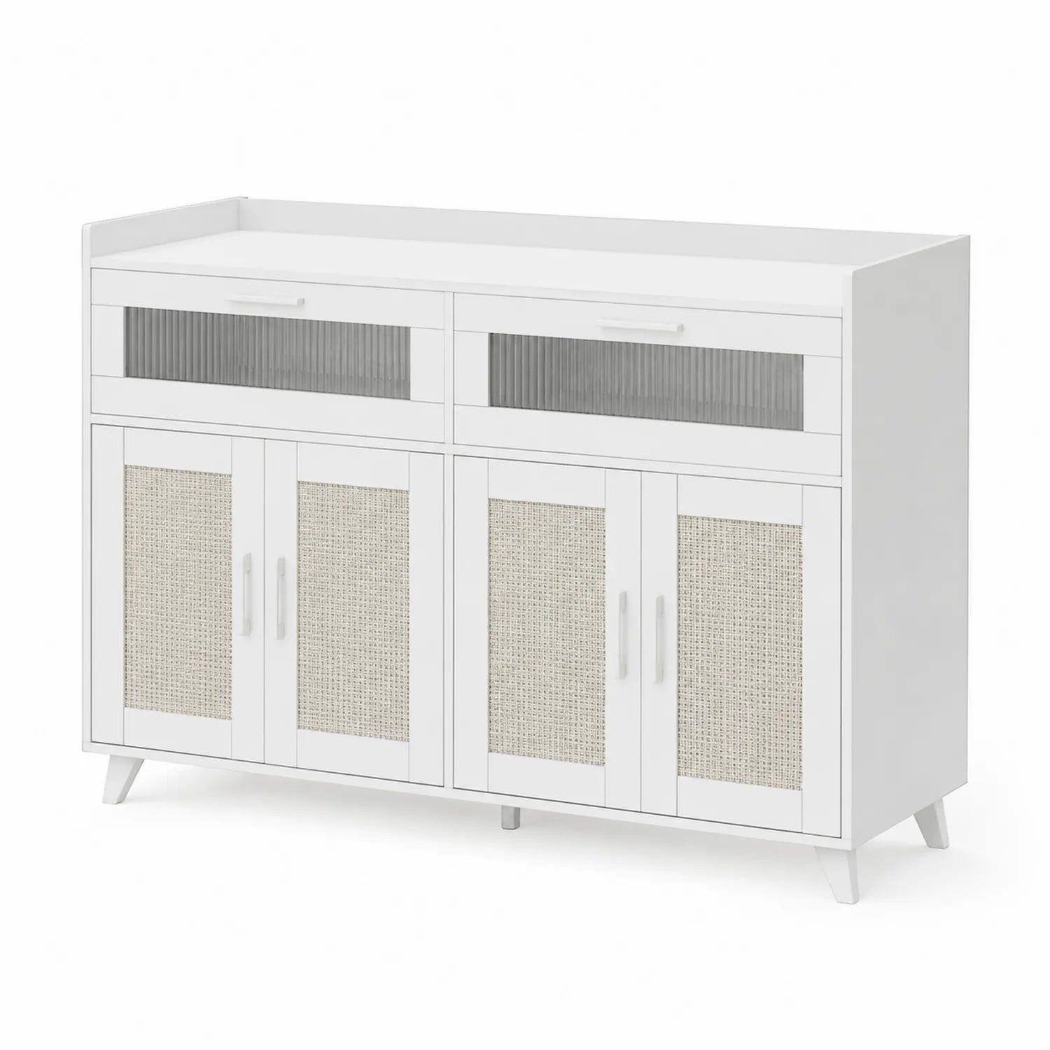 Credenza in MDF e Rattan con Vetro Temperato