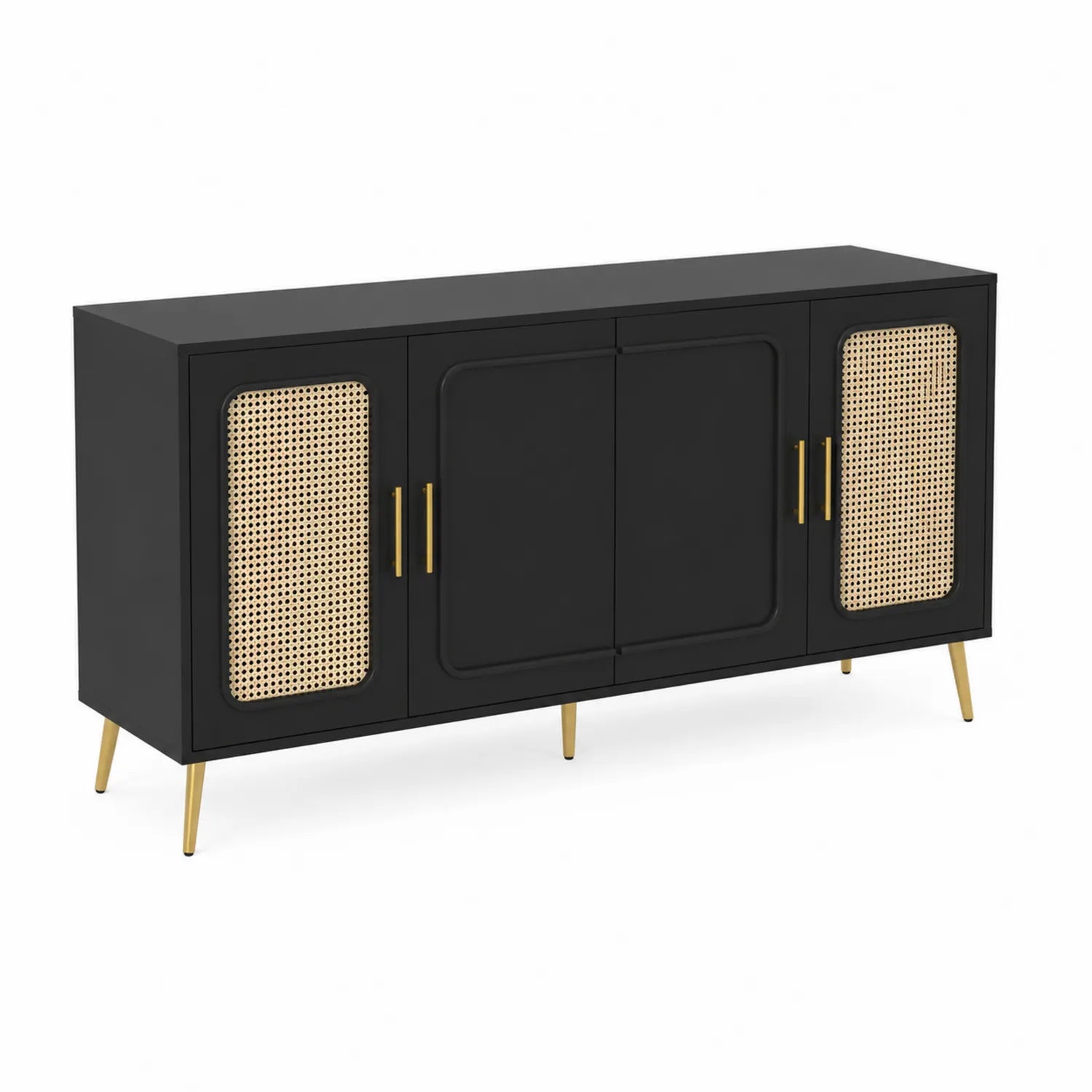 Credenza in legno e rattan con gambe in metallo