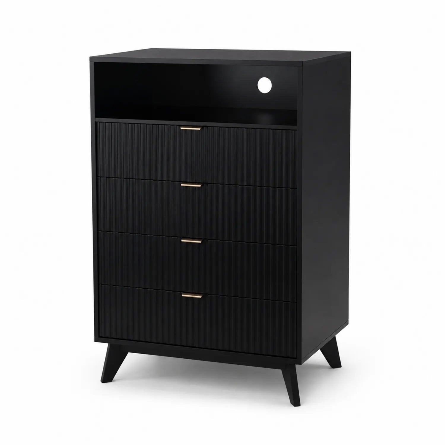 Cassettiera in Legno con Cassetti e Ripiano Nero
