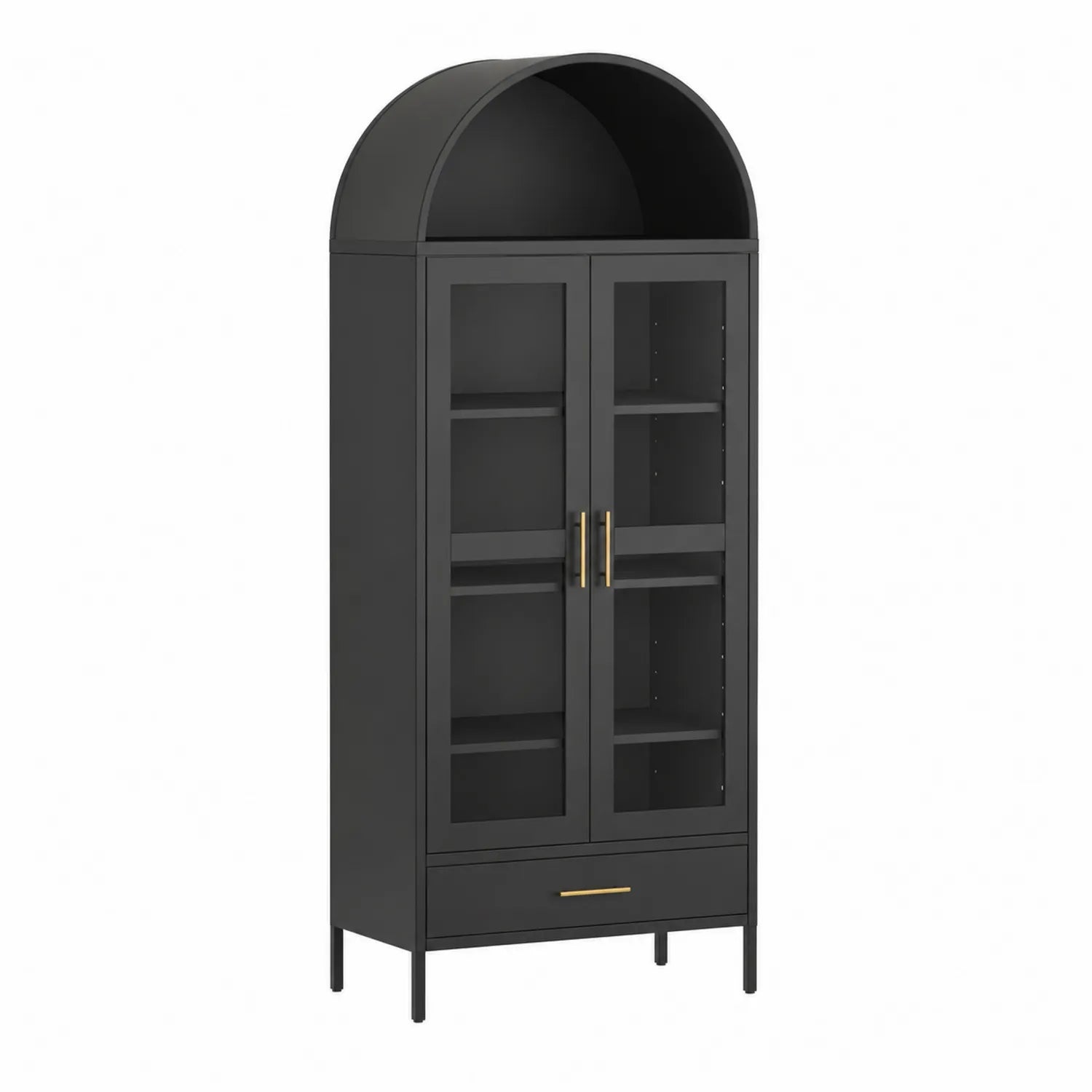 Armadio in metallo nero con porte in vetro temperato