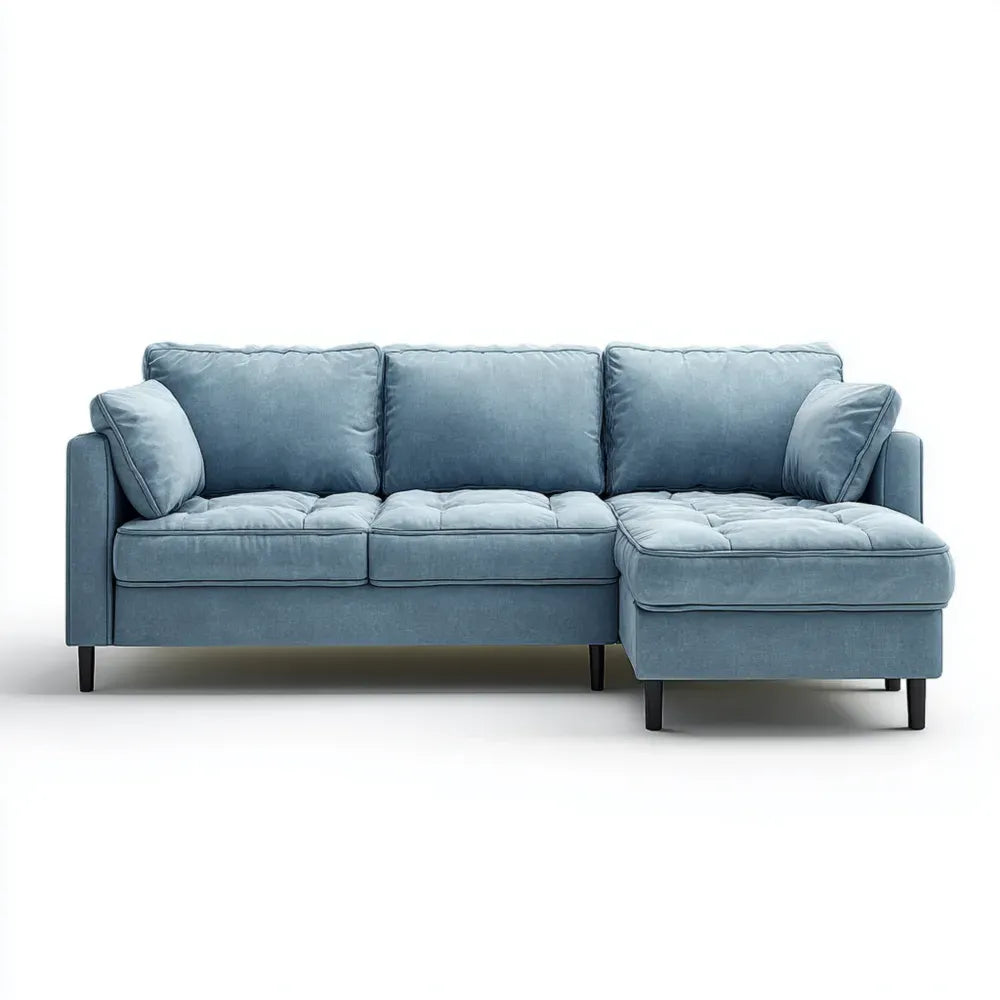 Sectional Sofa Plush Upholstery 250x90x85 cm - Light Blue - Modern Design