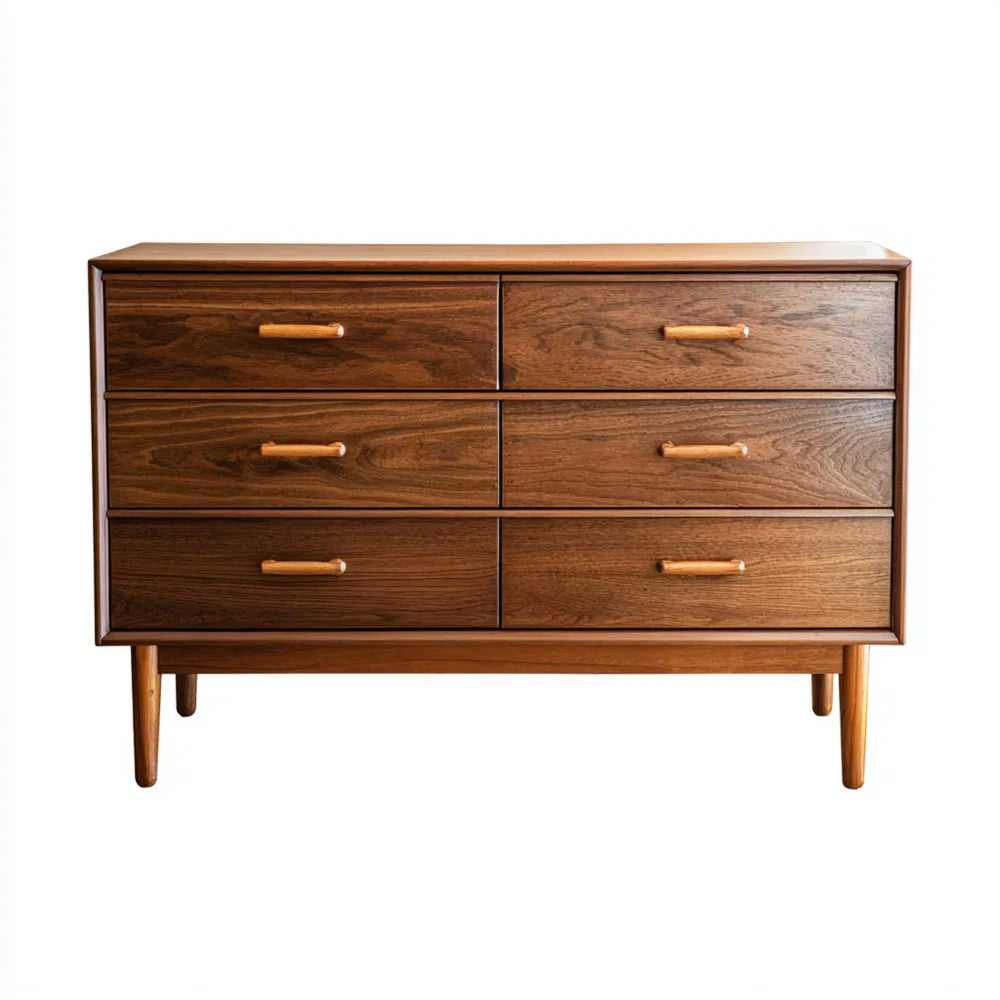 Chest of Drawers Solid Wood 6-Drawer 120x45x75 cm - Brown - Mid-Century Style