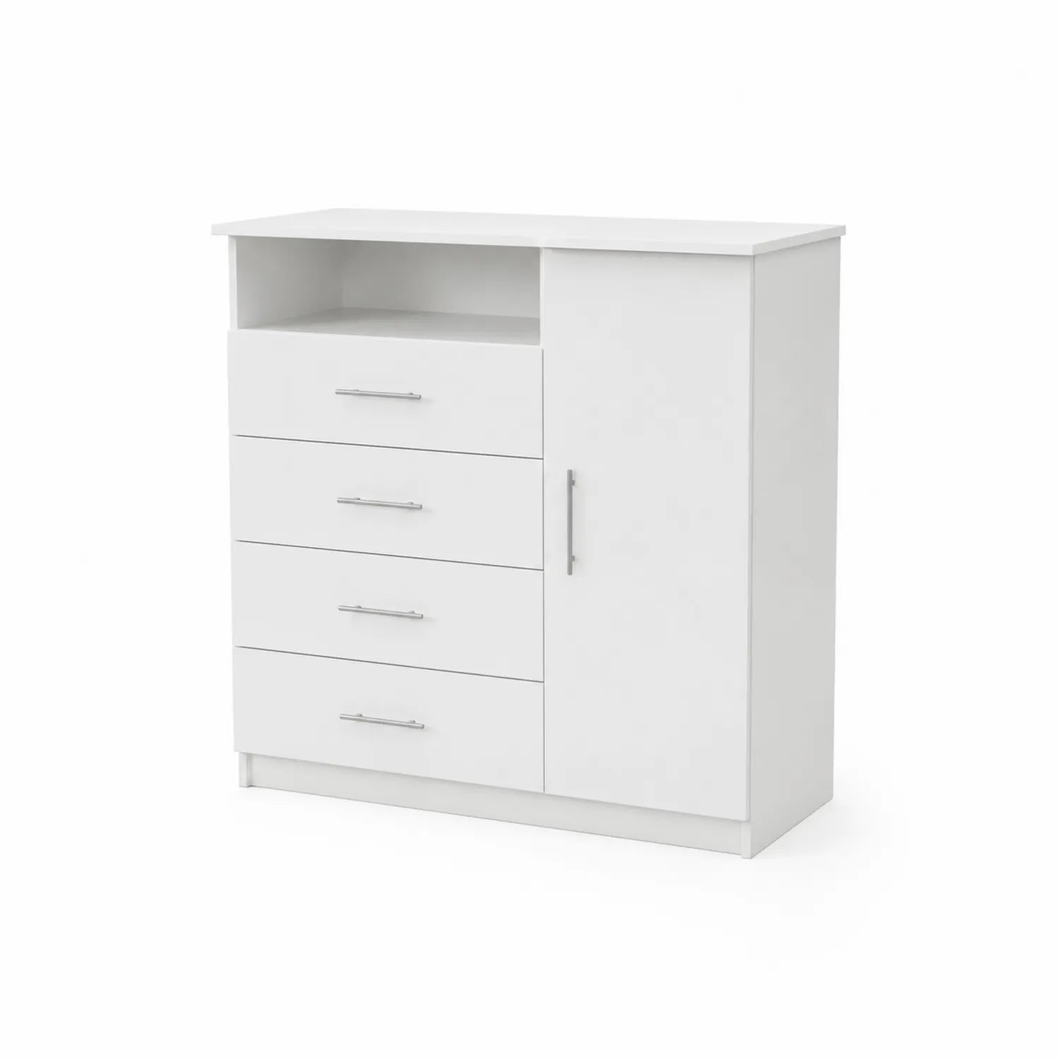 Cassettiera bianca in legno MDF con 4 cassetti e 1 scomparto