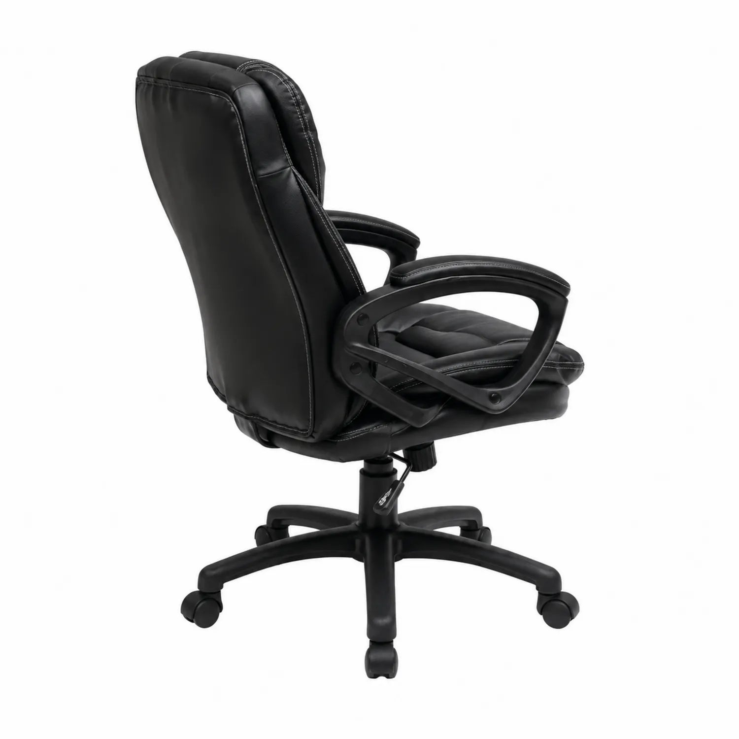 Poltrona girevole in similpelle nera con struttura in metallo