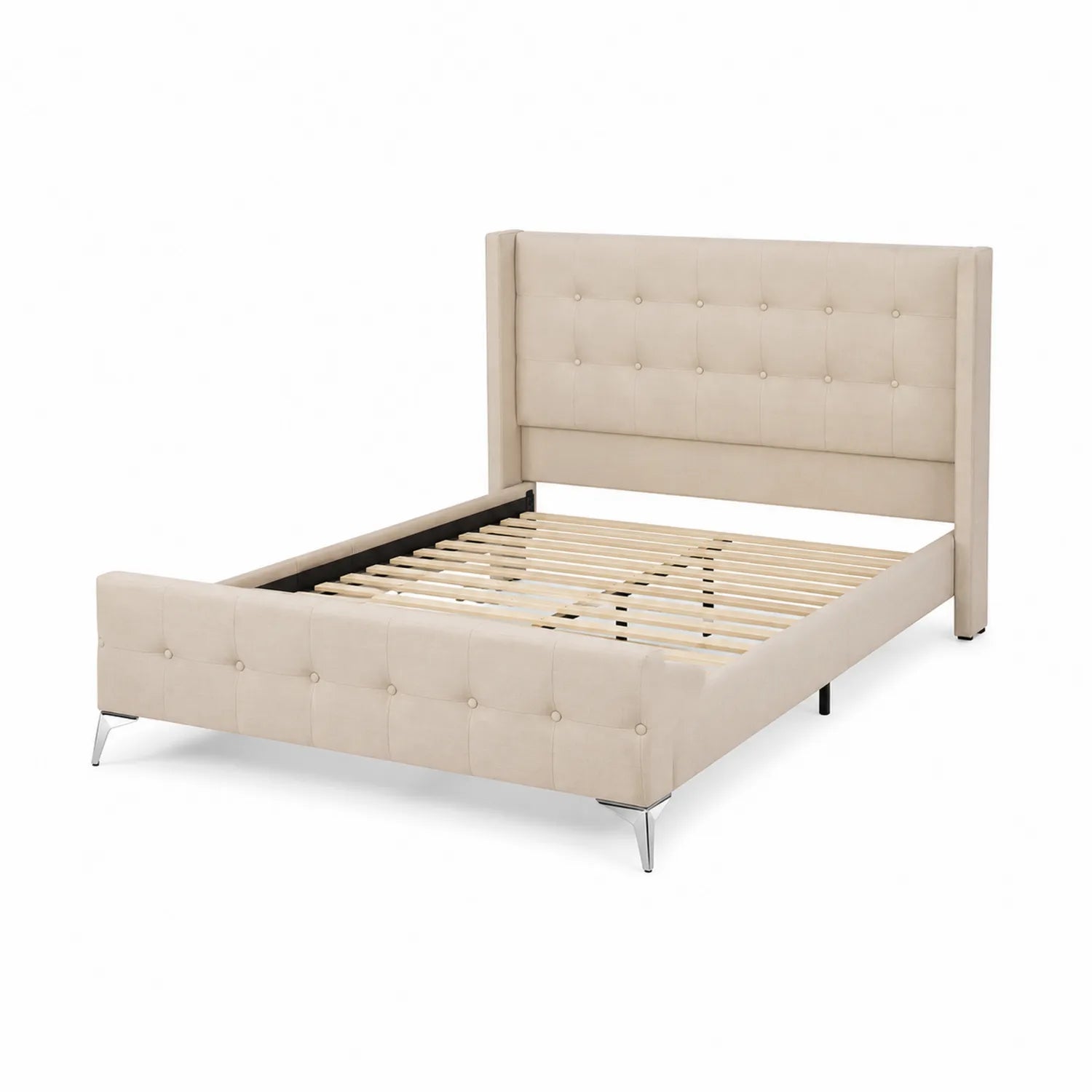 Letto matrimoniale in tessuto Beige con gambe in metallo