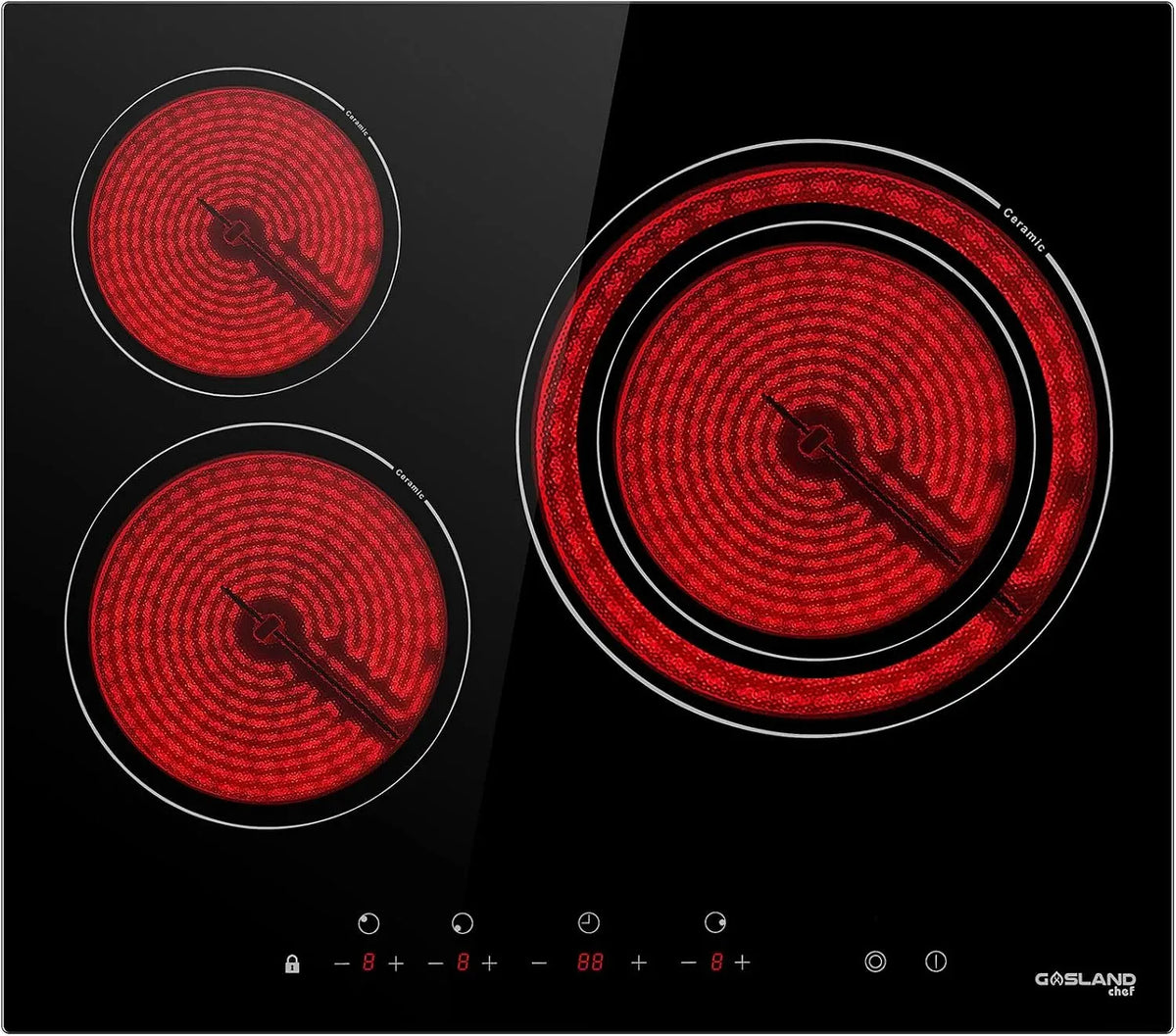 GASLAND CH603BF Piano cottura elettrico, 60cm, 3 fuochi, 5400 W, touch, piastra elettrica, nero, Toucher