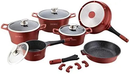 RL-ES1014M Royalty Line Set 14 Pezzi in Pietra LAVICA PENTOLE PADELLE e Coperchio per Uso per uso professionale E Domestico, Modello, Borgogna