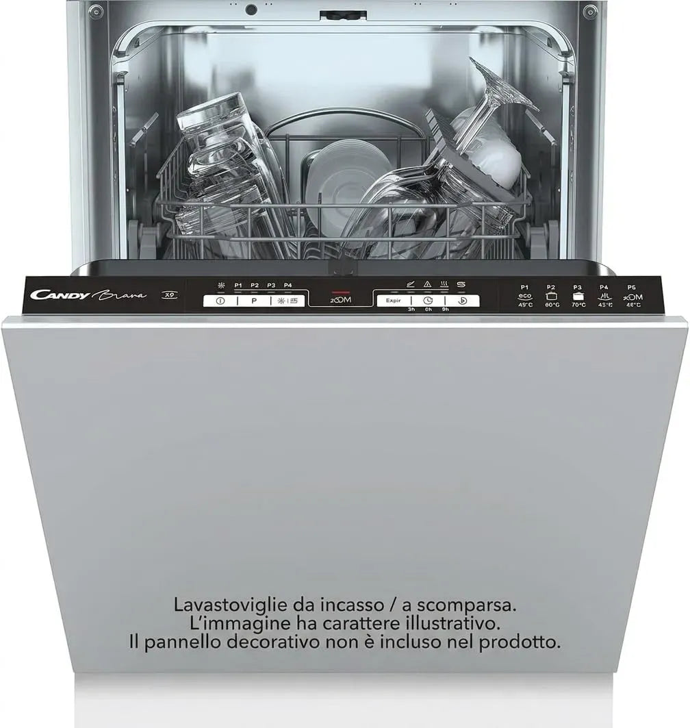 Candy 3-6-9h 1L949 Lavastoviglie, 44,8 x 55,9 x 81,6 cm, 5 programmi, classe energetica F, formato slim, da incasso, bianco, Ciclo Rapido 30 Min