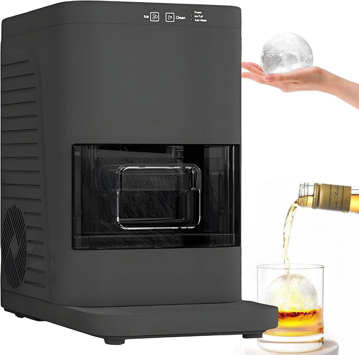 Macchina del ghiaccio, 1,2 L, ampio serbatoio, professionale, nero, Produce 2 Palline Di Ghiaccio Piene Da 50mm per Ciclo