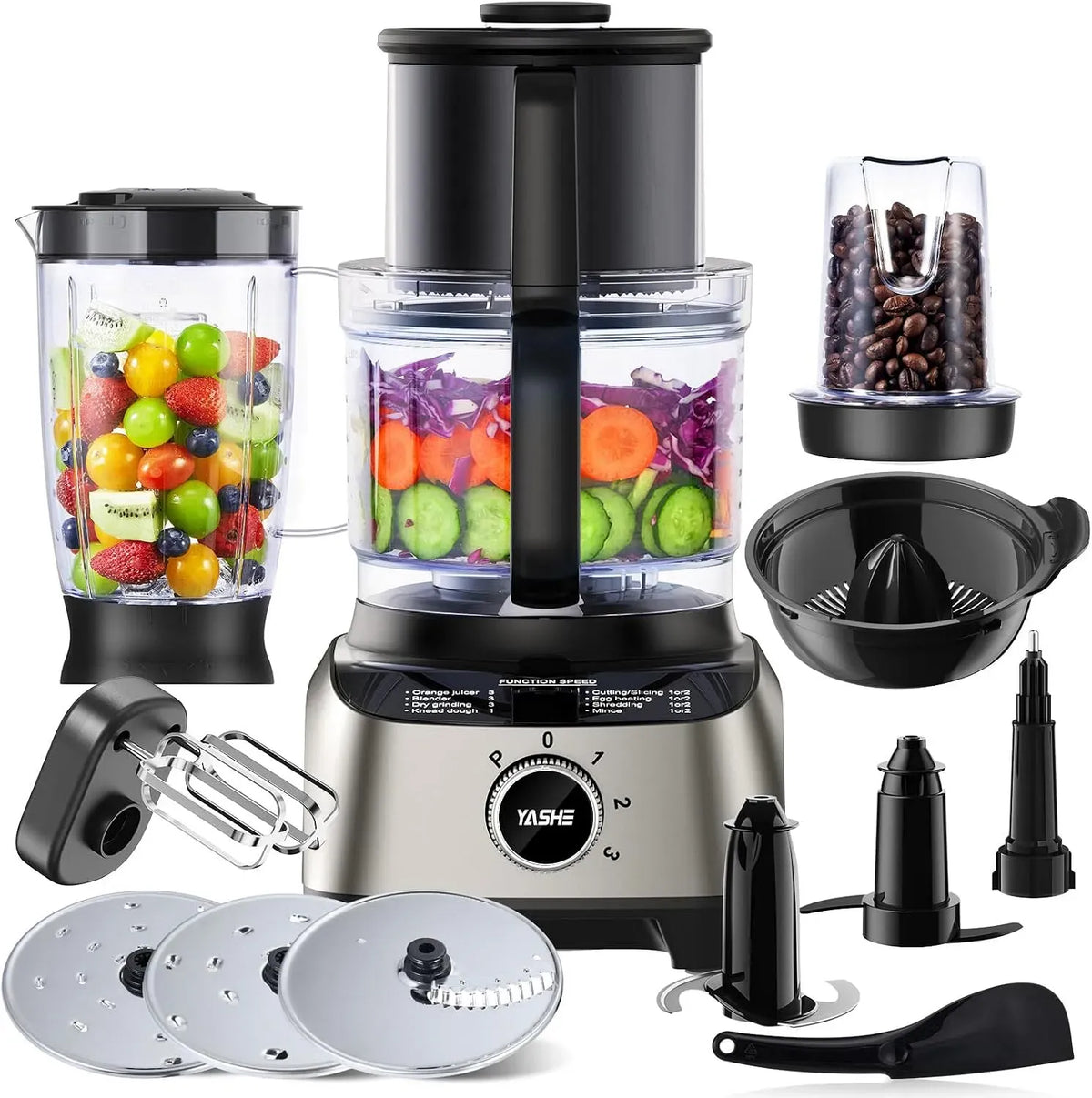 Robot da cucina, 2,5 L, YASHE, 3 velocità, 3 Velocità con Funzione Pulse, 1,5 L