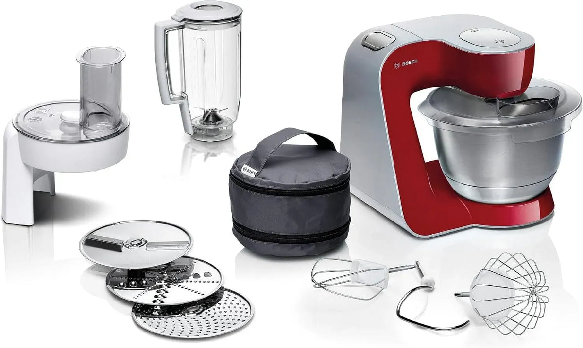 Bosch MUM58720 Impastatrice, Rosso Argento, 1000 Watt, Ciotola, 3.9 L