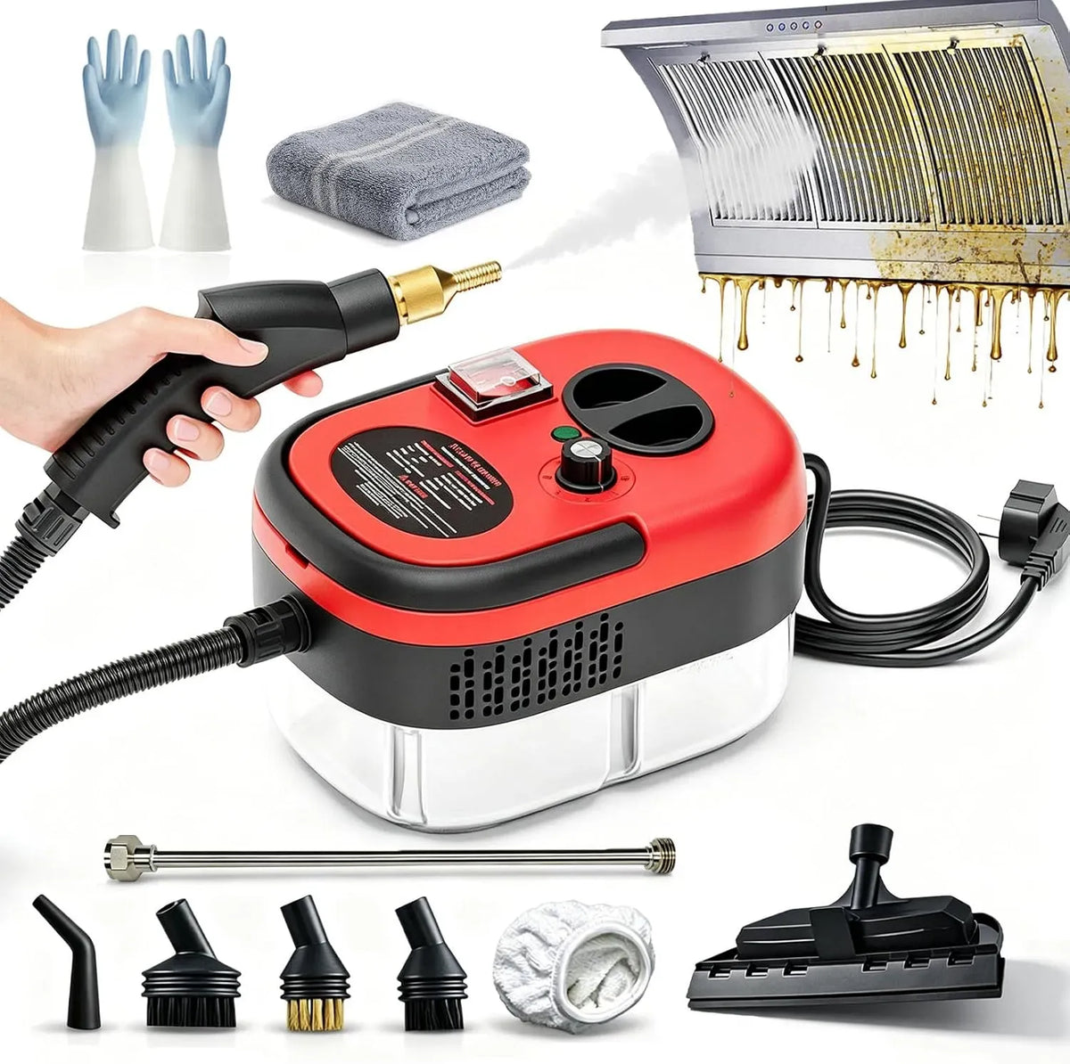 Pulitore a vapore, 2500 W, portatile, 2 zone di temperatura, uso su pavimenti, cucina, auto, finestre e divano