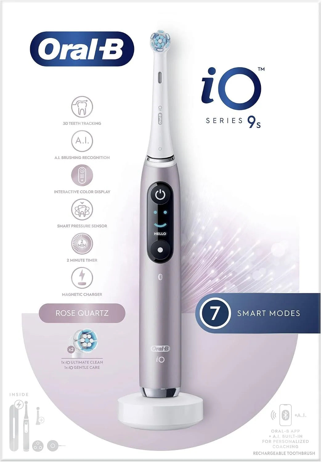 Oral-B iO, 9S Spazzolino Elettrico Ricaricabile Rosa + 2 Testine