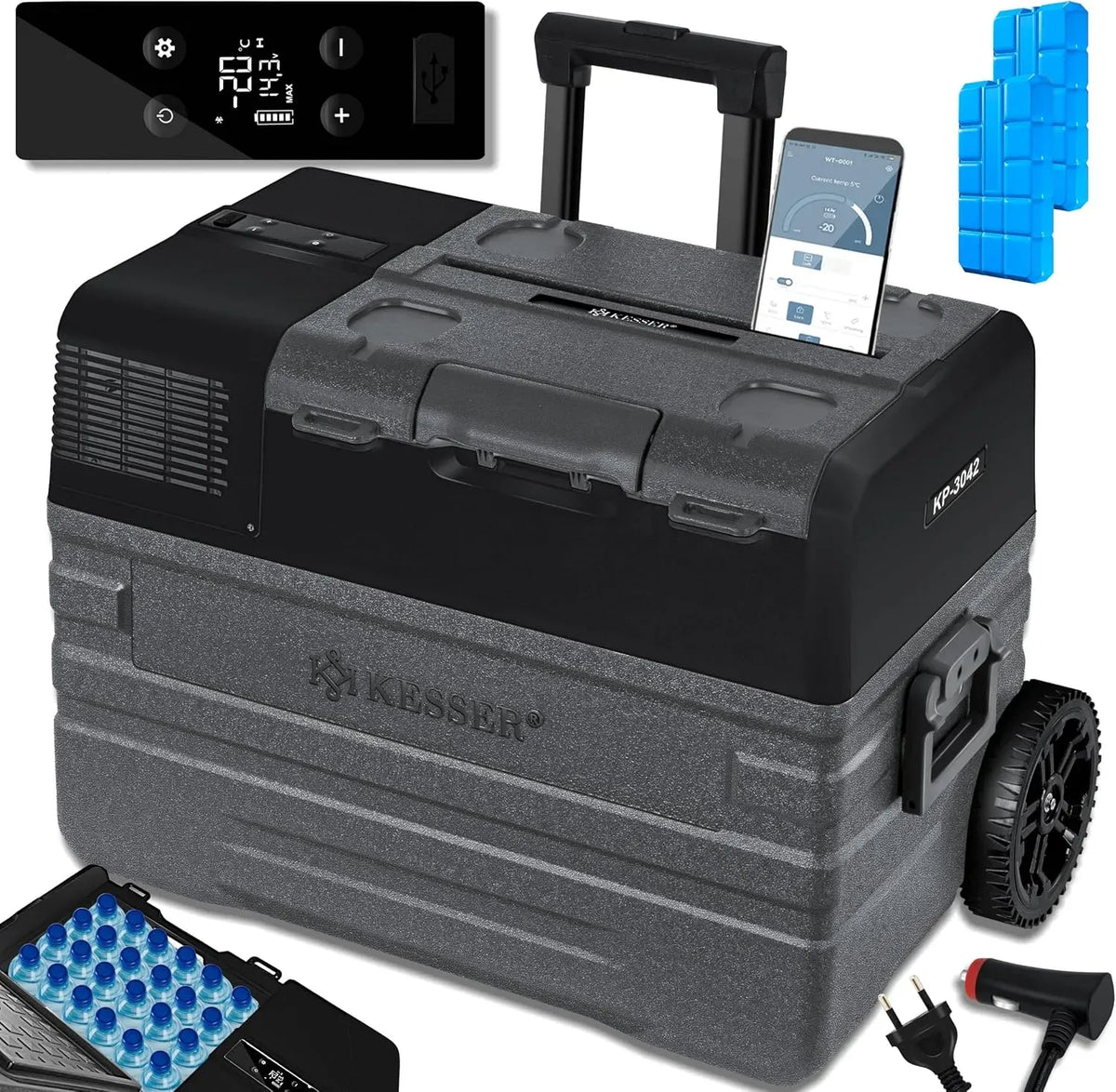 Congelatore V 230V, 42 L, 24 V, ruote di trasporto, app, vano congelatore, USB, freezer verticale