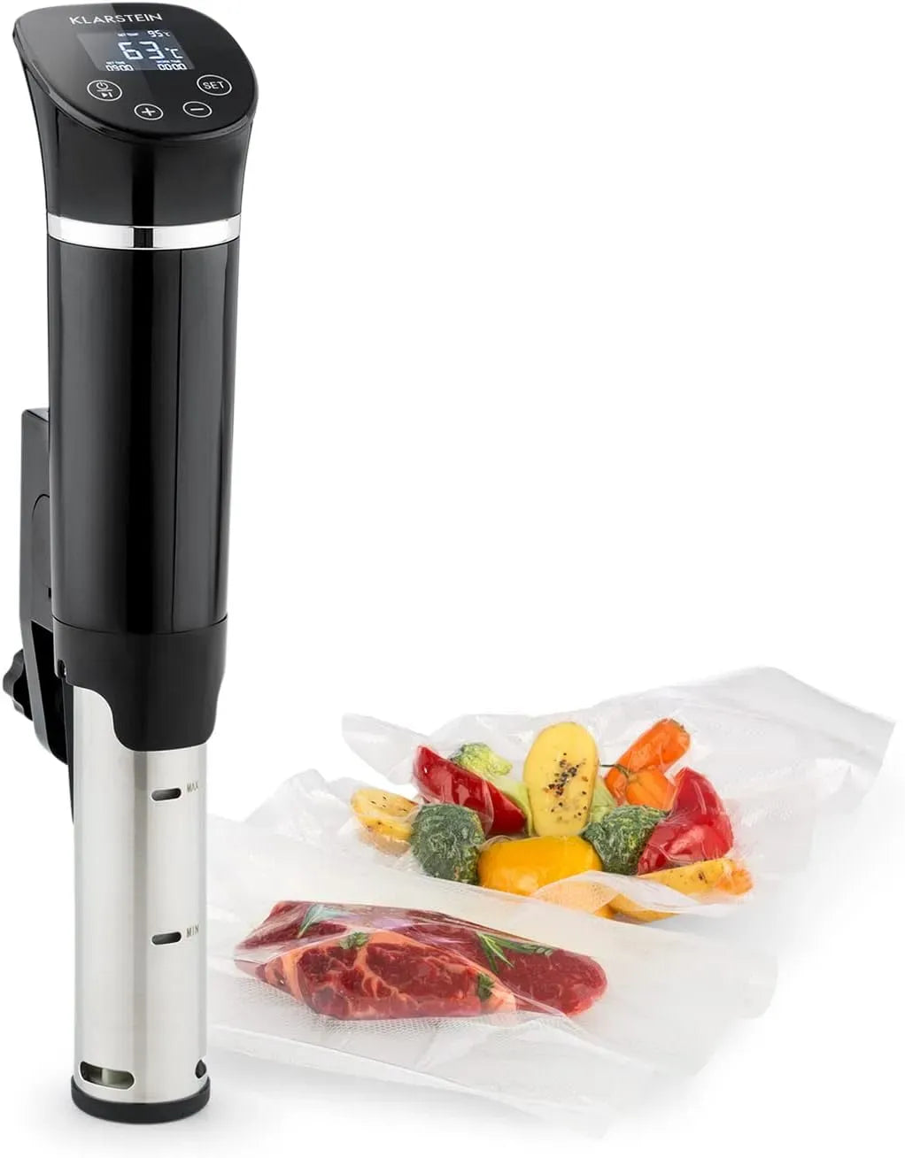 Klarstein IPX7 Sous Vide, Quickstick Flex, 1300 W, Circolazione 3D, 0-95 ° C, Roner, Circolatore ad Immersione, fino a 20 Litri, Timer