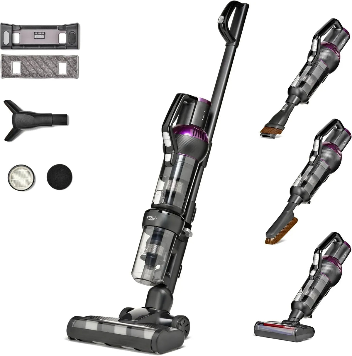 Aspirapolvere, 600 W, VIOLA, rimovibile, nero, 80Min/28,8V/600W Scopa Elettrica Senza Fili, 28,8 V