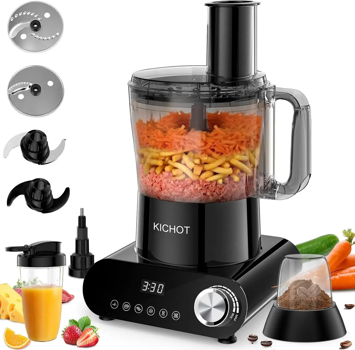 Robot da cucina, 2.5 L, 1500 W, nero, Food Processor 1500W con Grande tubo di Alimentazione