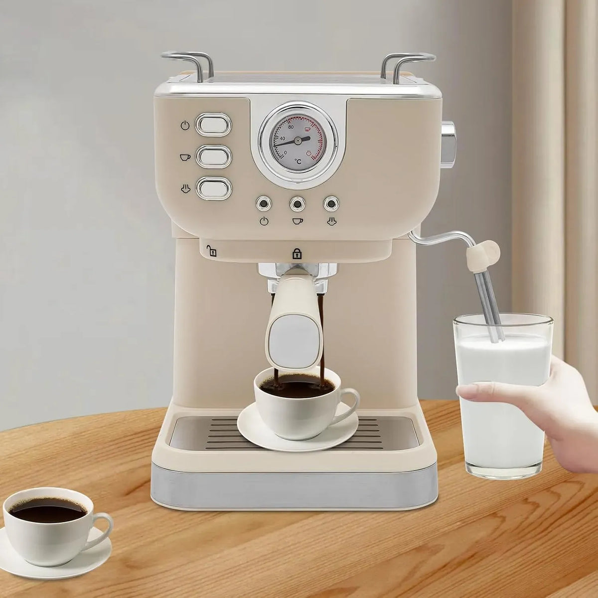 Montalatte, 1,5 L, cappuccinatore, ampio serbatoio, professionale, acciaio inox, bianco, Macchina per caffè espresso da 20 bar