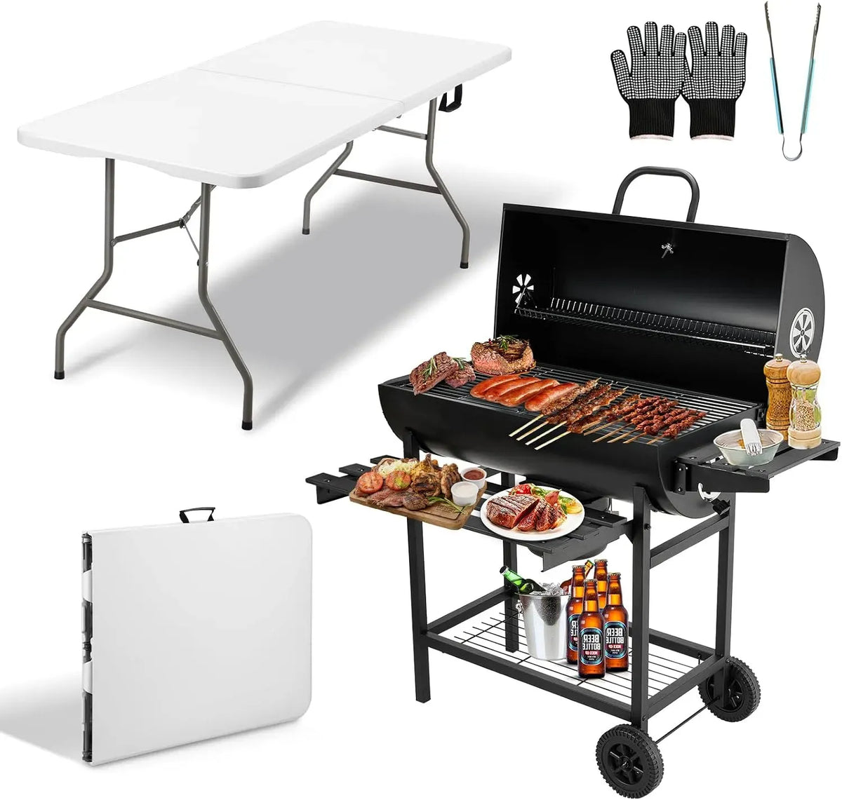 Termometro, Carrello, Barbecue, Griglia, Tavolo, Grill, esterno, bianco, per Barbecue, TEENO