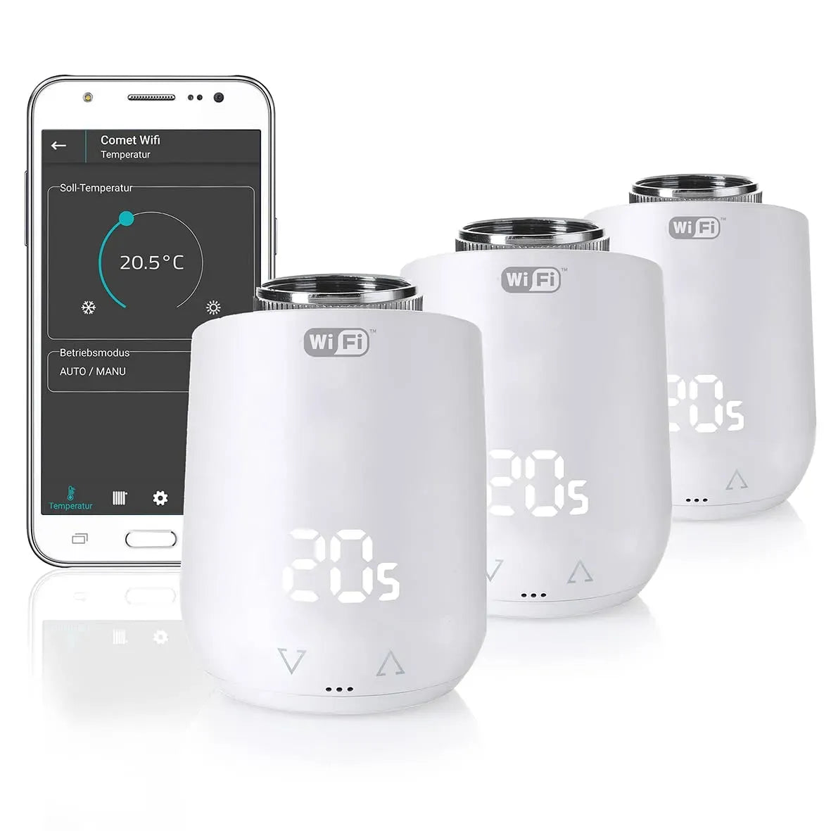 Accessorio per elettrodomestico, Wi-Fi, 2 zone di temperatura, Eurotronic 700200 Comet Wifi 2021 termostato per radiatori, confezione da 3