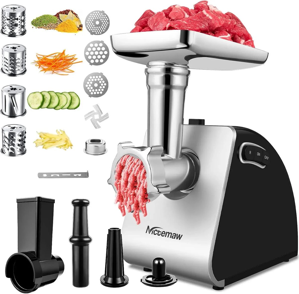 Acciaio Inox, Nictemaw Tritacarne Elettrico 5 in 1 2000W