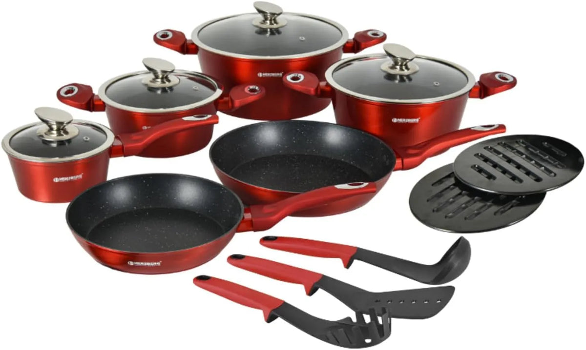 Batteria, 15 Pezzi, rosso, alluminio, vetro, Cucina 15 Pezzi