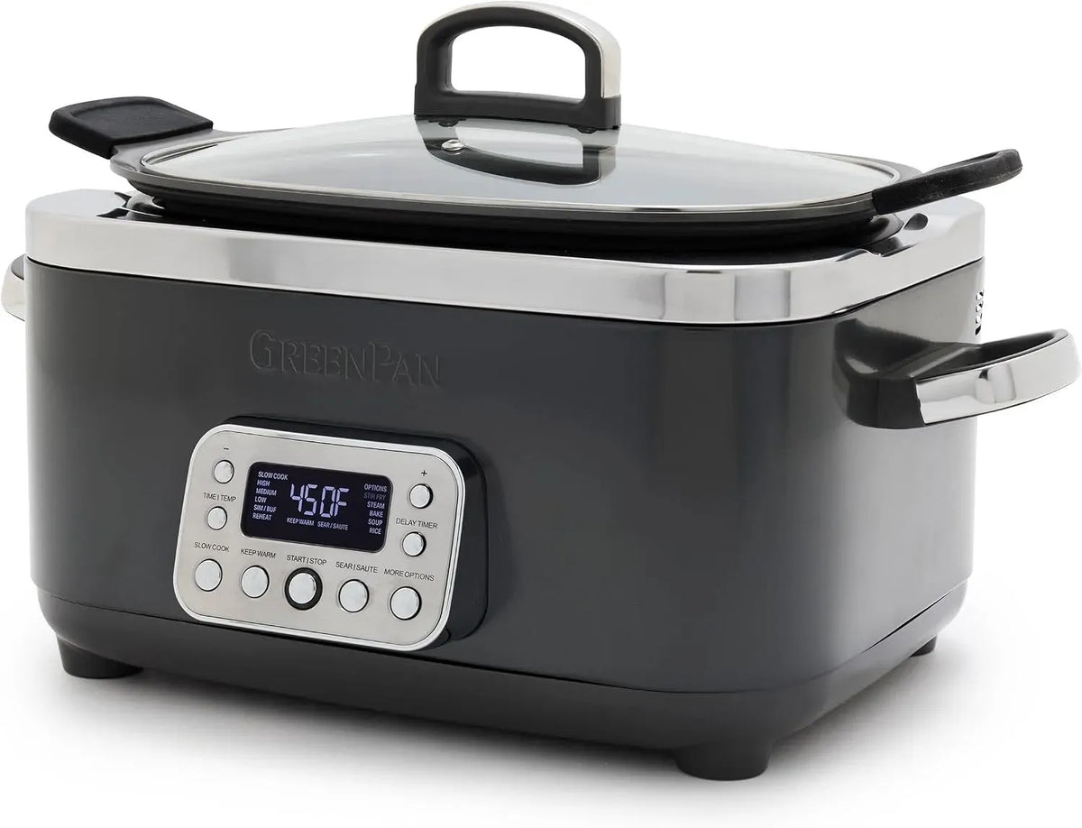 8-in-1 6QT Cooker, GreenPan, Ceramic, Steam, Elite 8-in-1 Programmable 6QT Electric Slow Cooker