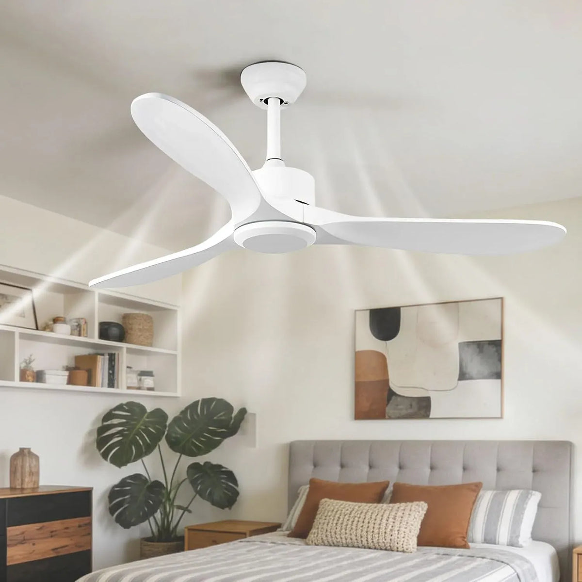 Ventilatore, 6 velocità, ventola per circolazione dell'aria, Ventilatore da soffitto Moderno in Legno Senza luci