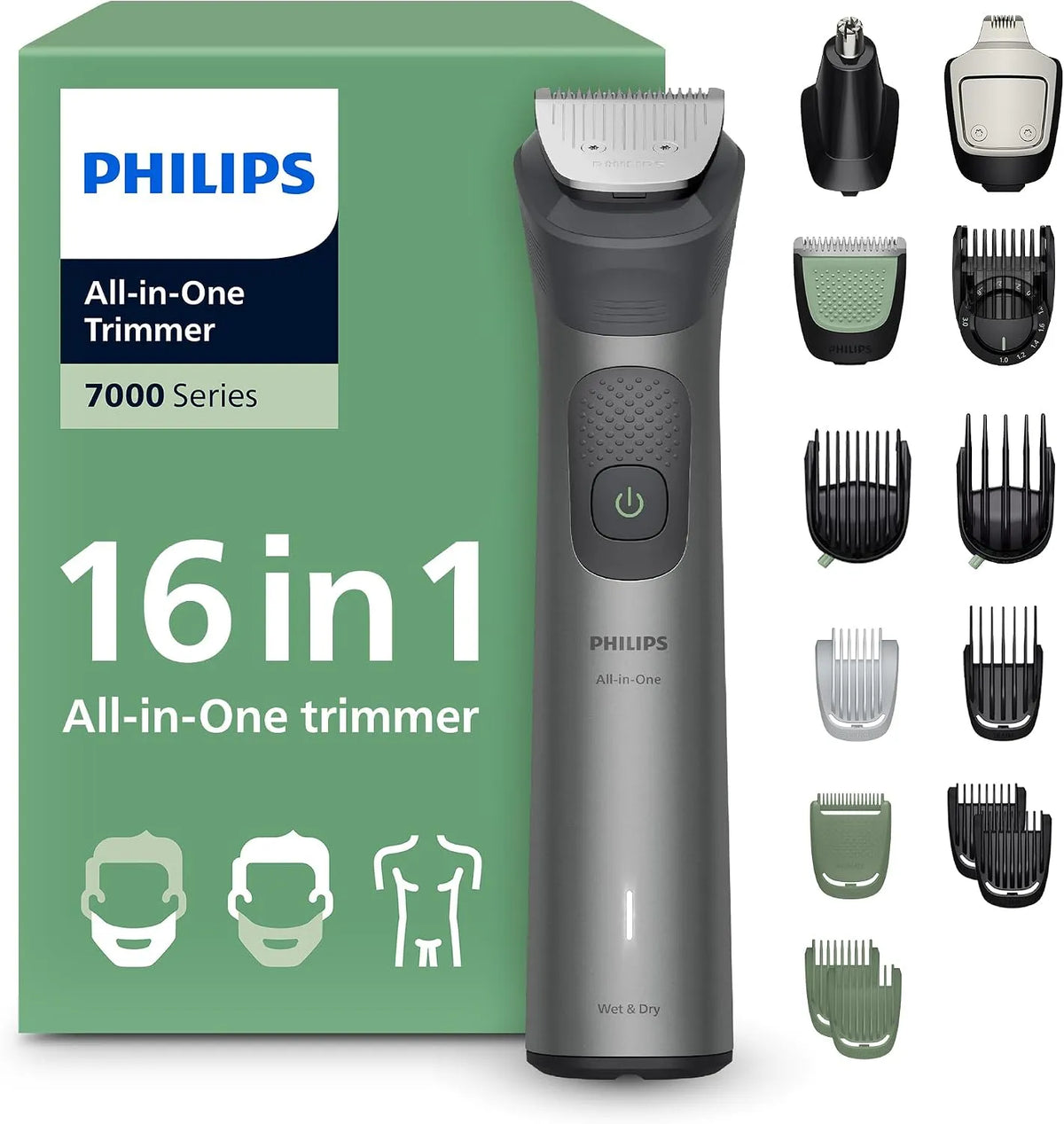 Philips Serie 7000 MG7931/15 capelli e corpo, Rifinitore per barba, per lame autoaffilanti interamente in metallo, Rifinitore All-in-one Multigroom