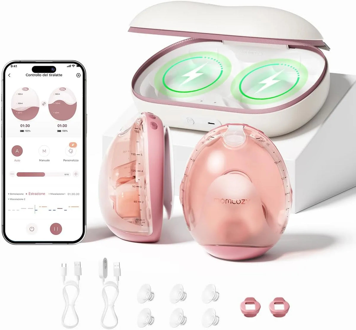 Tiralatte, pompa per latte materno, tiralatte elettrico, Momcozy Air 1 Tiralatte Elettrico Indossabile Mani Libere Ultra-Sottile