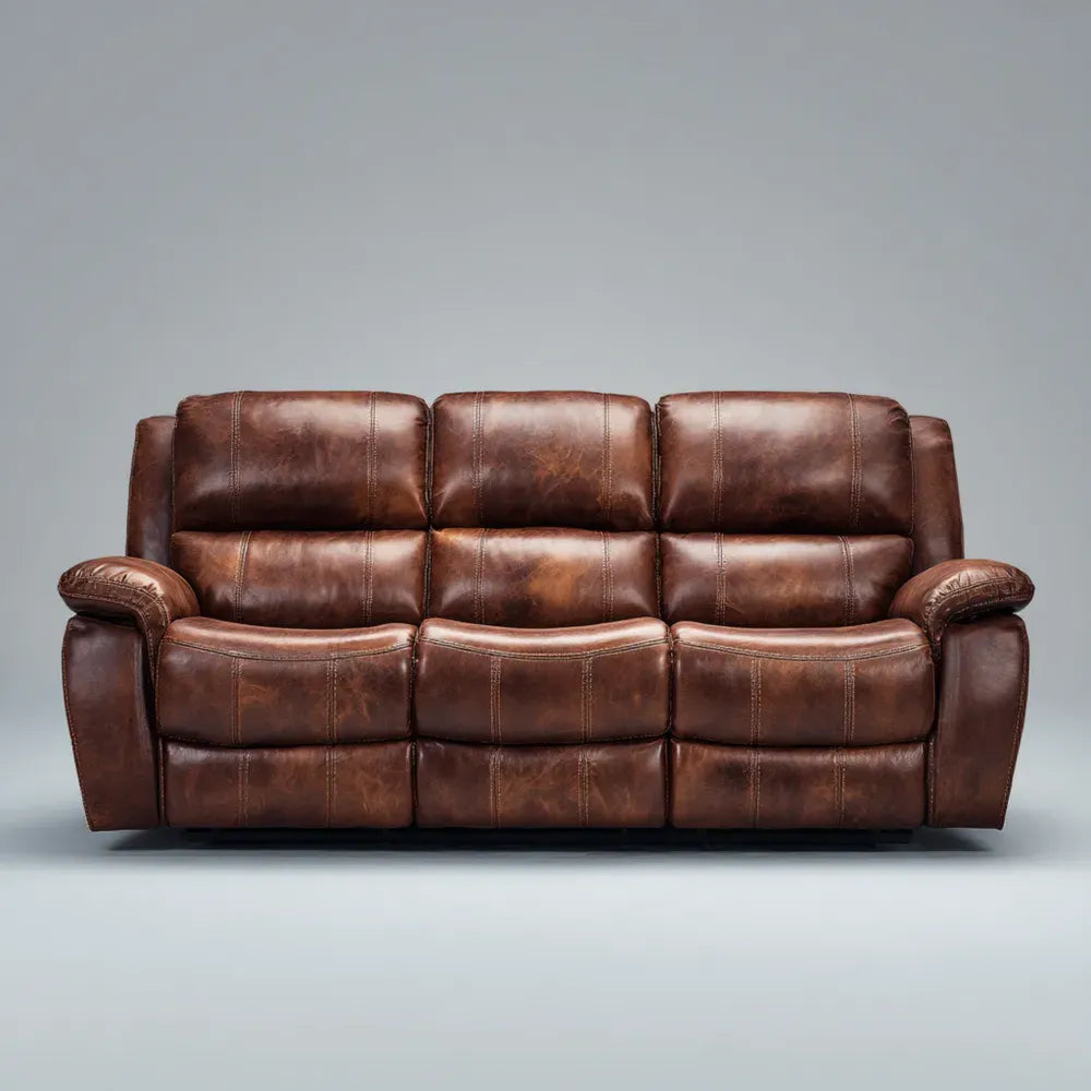 Recliner Sofa Set Leather Upholstery 210x90x100 cm - Brown - Classic Design