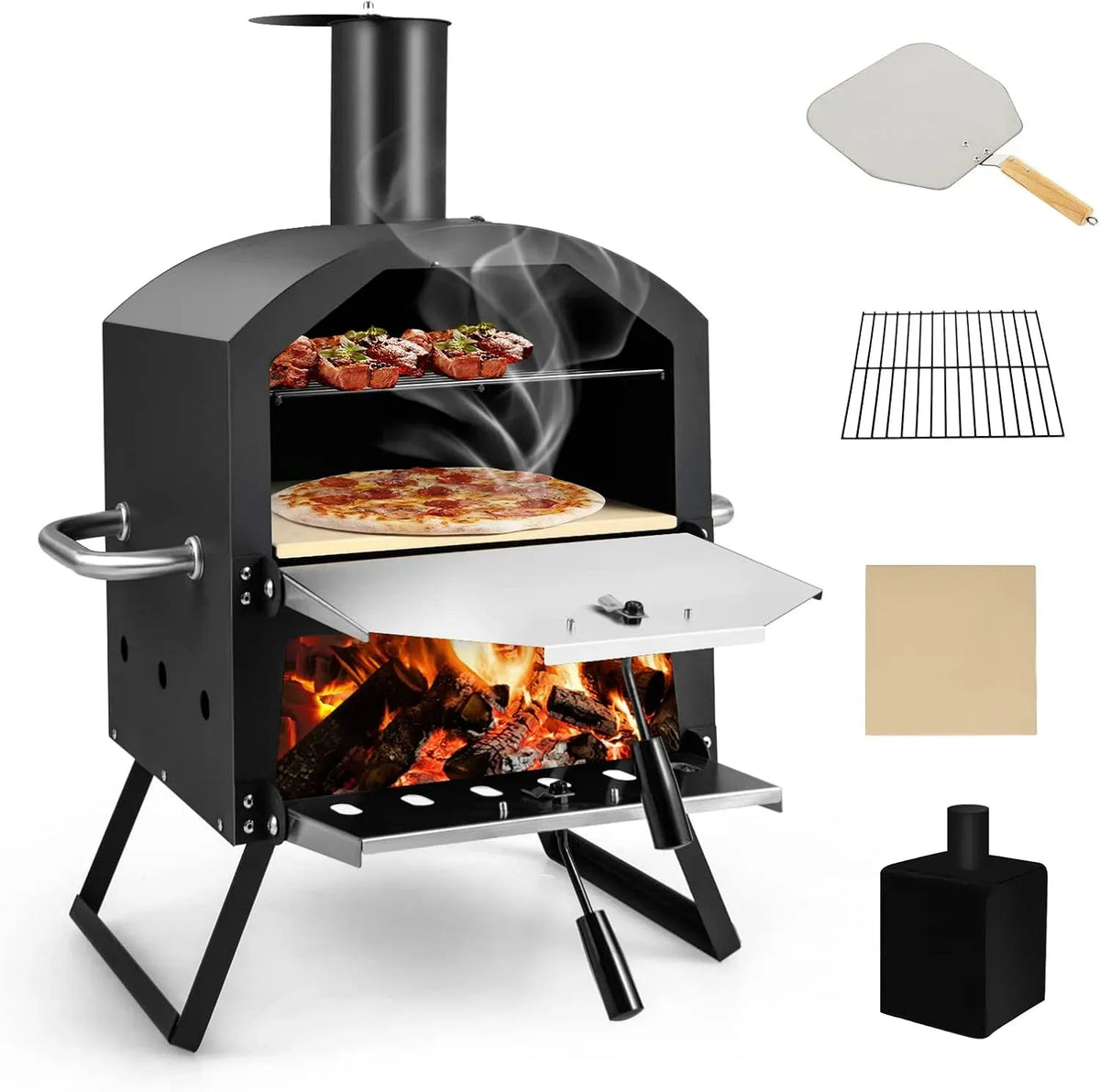 Forno elettrico per pizza, COSTWAY, esterno, IP65, pietra refrattaria, Pala per Pizza, 2 Strati