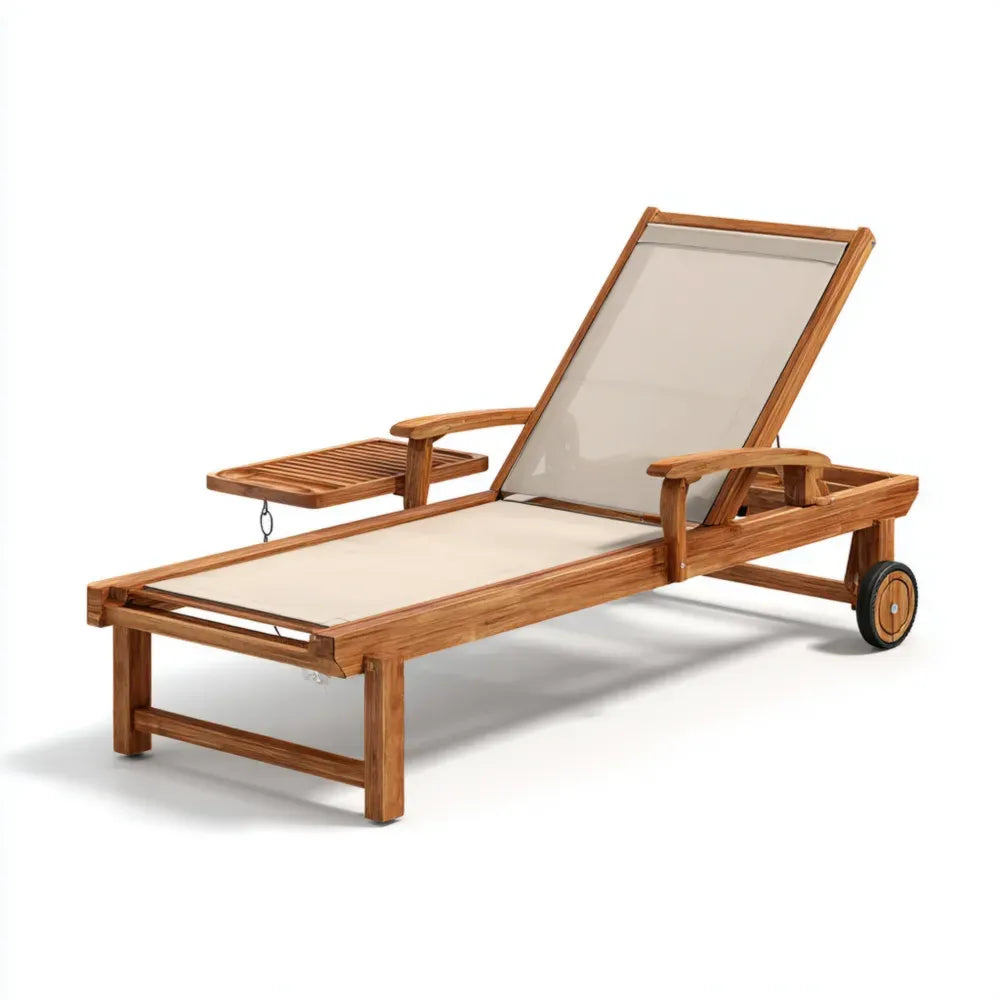 Patio Recliner Teak Wood 200x65x35 cm - Beige - Adjustable Backrest
