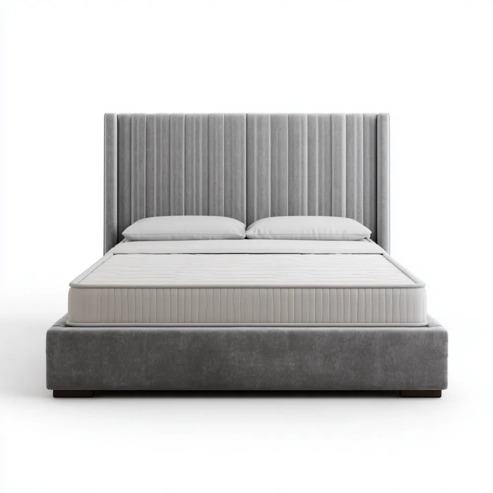 Double Bed Velvet Upholstered 200x160x120 cm – Light Grey – Modern Design