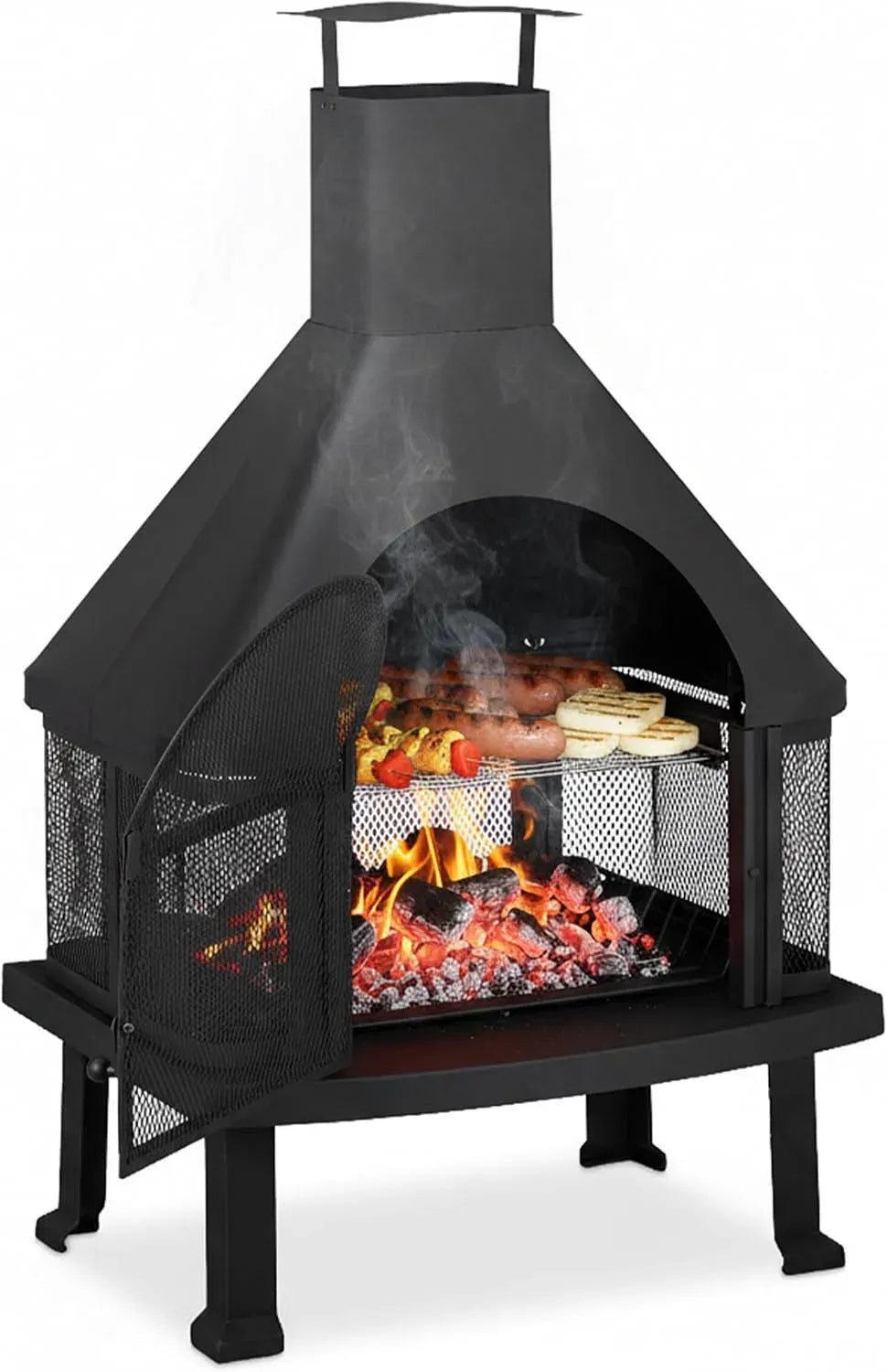 Forno elettrico, 110x63x51 cm, grill, acciaio inox, nero, Braciere con Parascintille