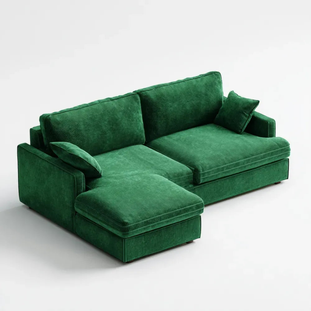 Sectional Sofa Corduroy Upholstery 250x150x85 cm - Green - Modern Design